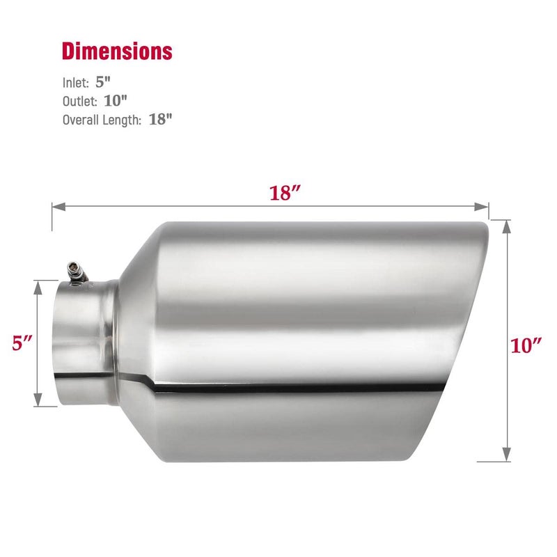 Upower 5" Inlet 10" Outlet Exhaust Tip 5 to 10 Inch 18" Long Diesel Exhaust Tailpipe Tip Stainless Steel Rolled Edge Bolt-On Diesel Pipe Universal For Car Truck - Image 4